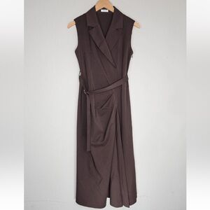 Fray I.D Brown Trench Maxi Dress Belted Sleeveless Work Career Size 0 Japan